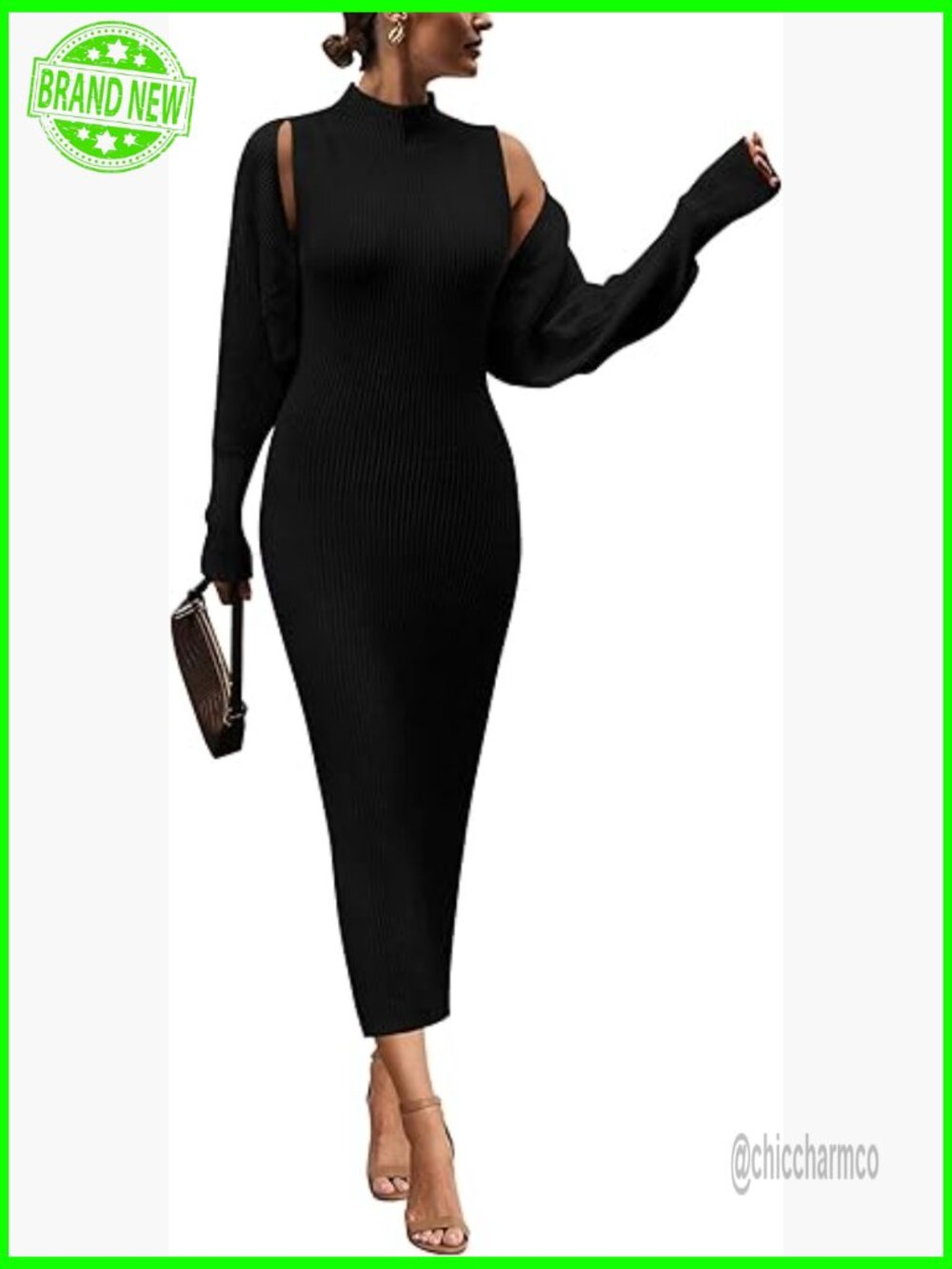 2 Piece Knit Cardigan & Maxi Dress Sweater Set Long Sleeve